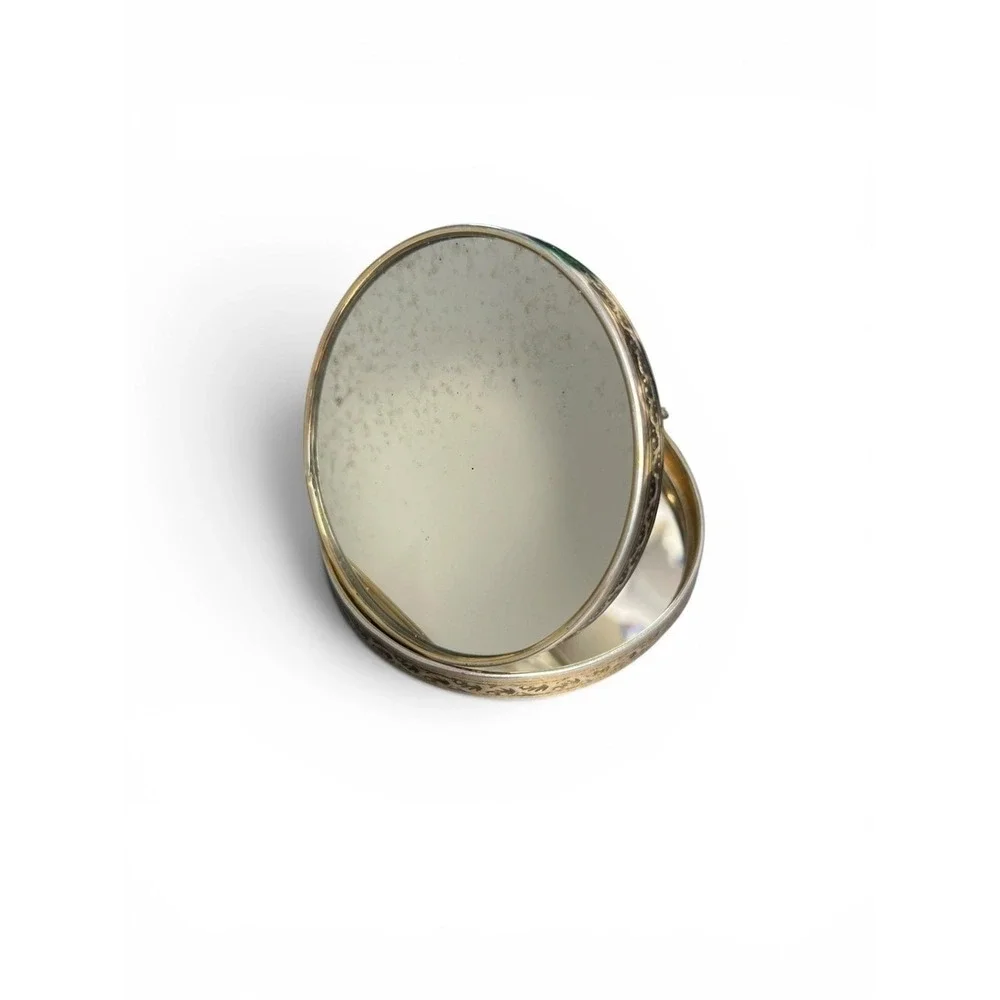 Vintage 60s Mother-of-Pearl Style Round Double Compact Travel Mirror Japan 3.5